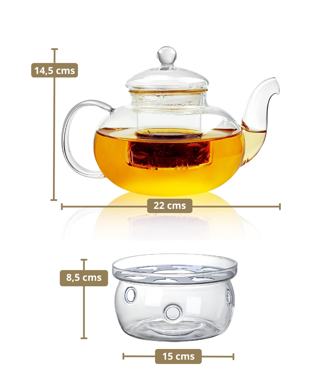 ZEN HT - Tetera con filtro infusor + Base calentador. Vidrio Borosilicato.