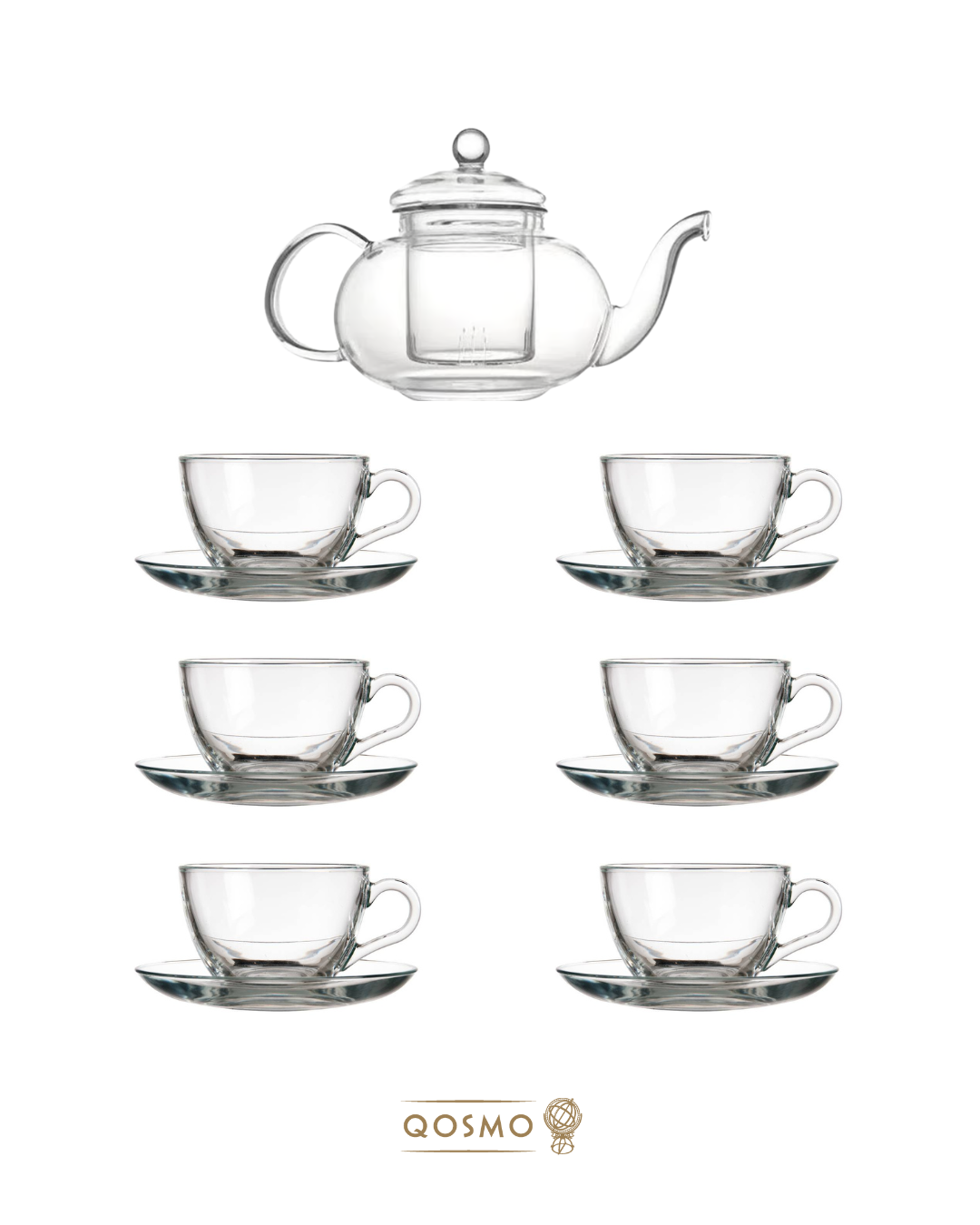 ZEN ST - Combo: 1 Tetera con infusor 1 Lt + 6 Tazas 190 ml + 6 platillos té