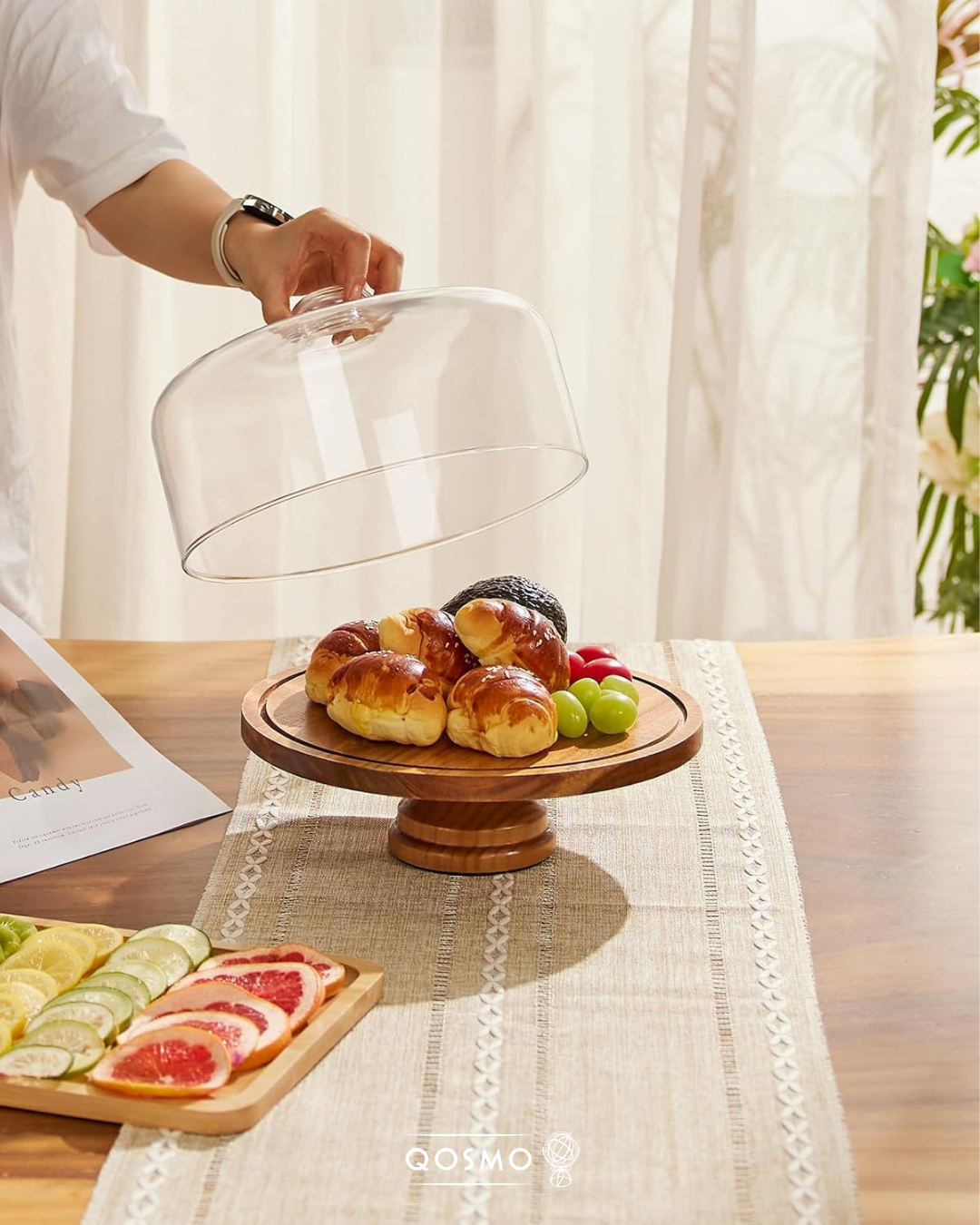 𝗡𝗢𝗚𝗔𝗟 𝗪𝟯𝟬 - Portatortas Base madera con tapa de vidrio