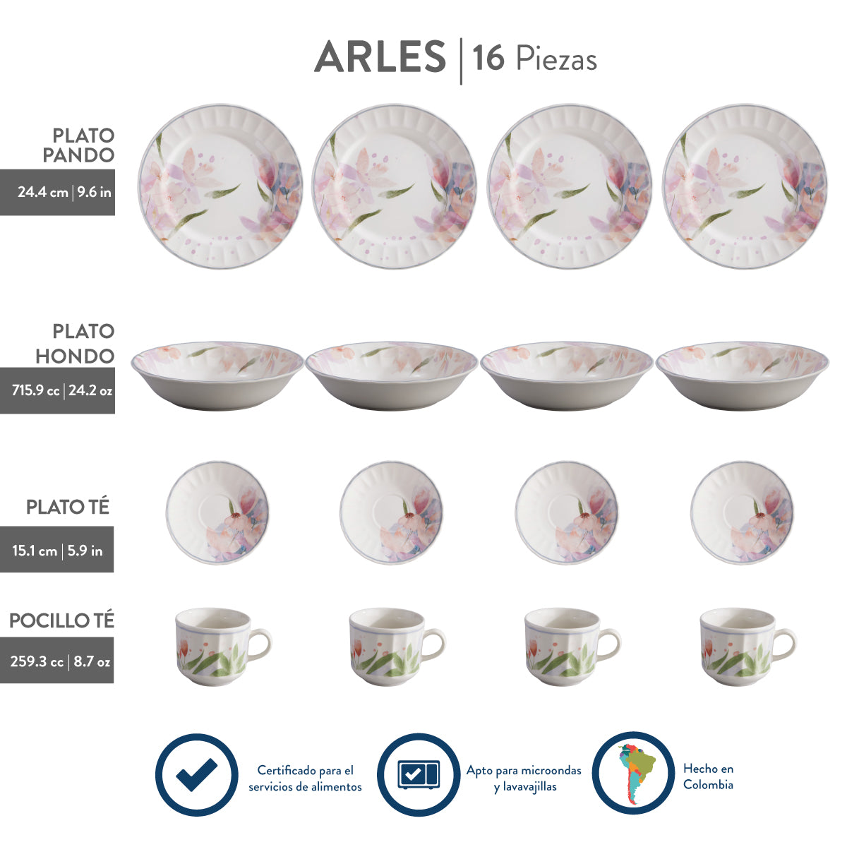 𝗔𝗥𝗟𝗘𝗦 | Vajilla CORONA | 16 Piezas - 4 Puestos