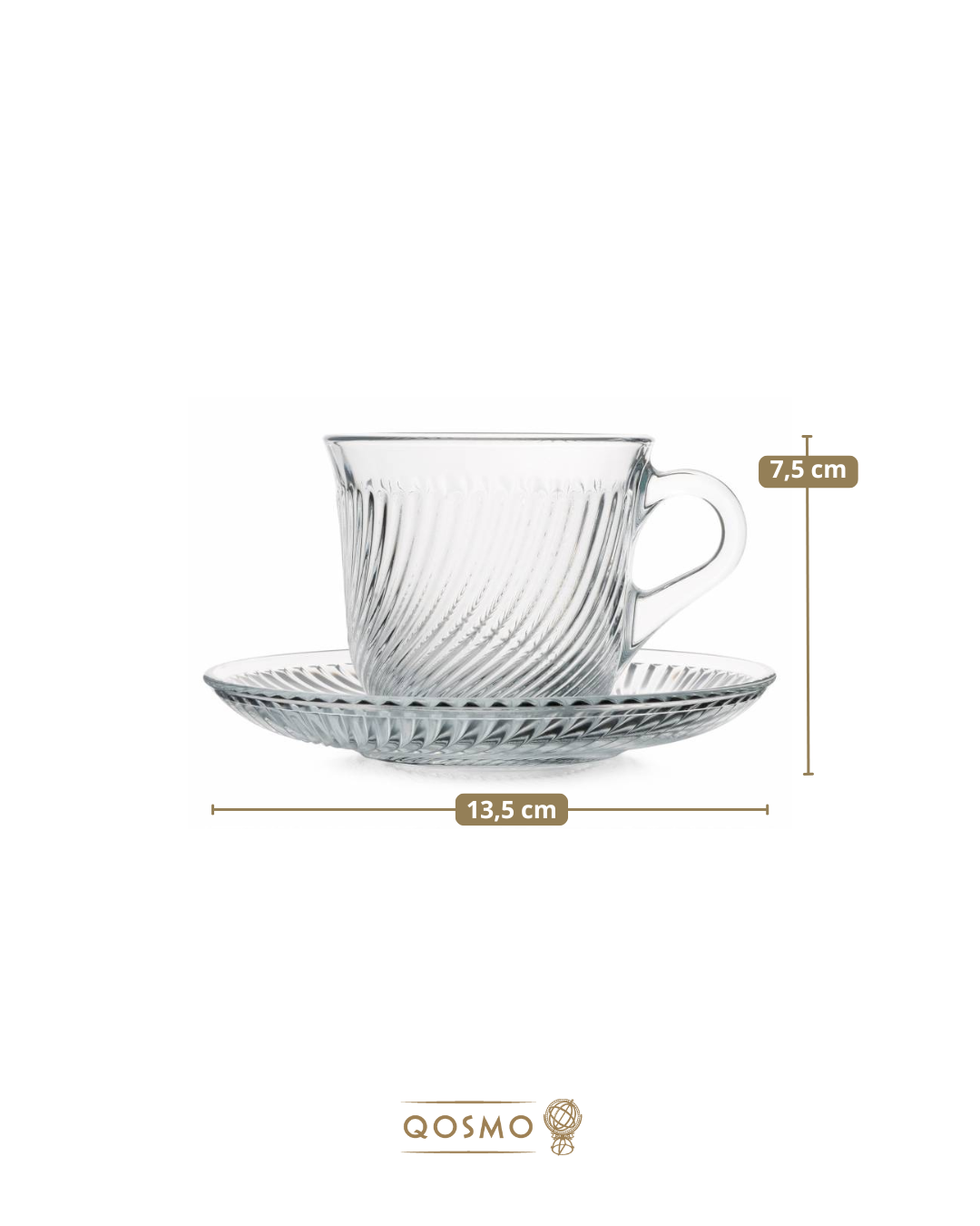 MARMARA 180 ml | Set 6 Tazas de Té con platillos | Cristalino Premium Hecho en Turquía