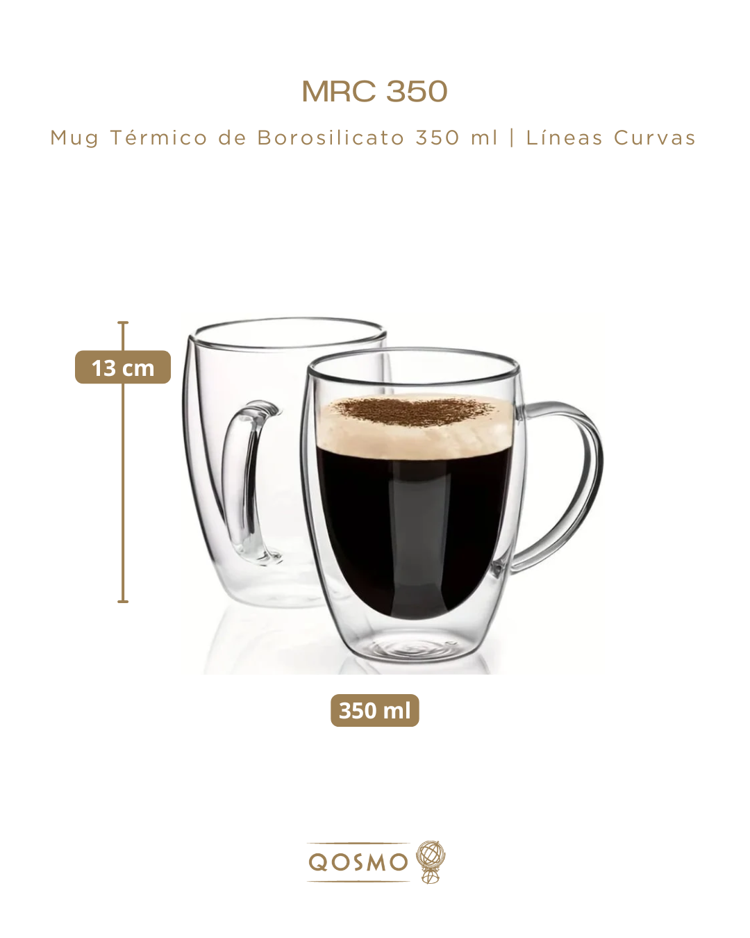 MUG TÉRMICO 350 ML | Doble Pared Borosilicato | Líneas Curvas