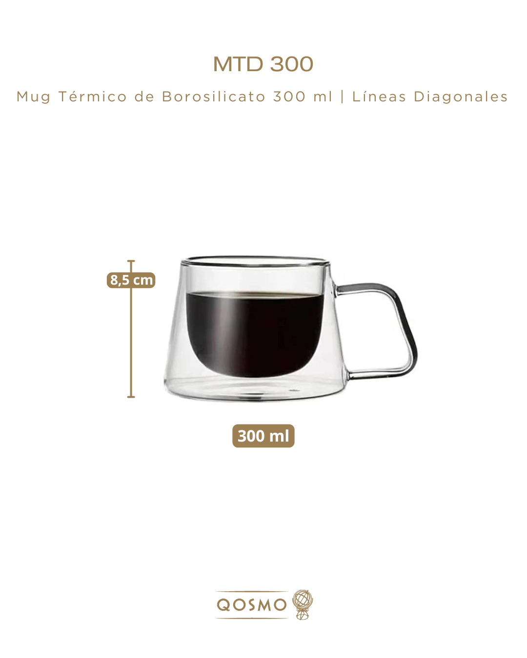 MUG TÉRMICO 300 ML | Doble Pared Borosilicato | Líneas Diagonales