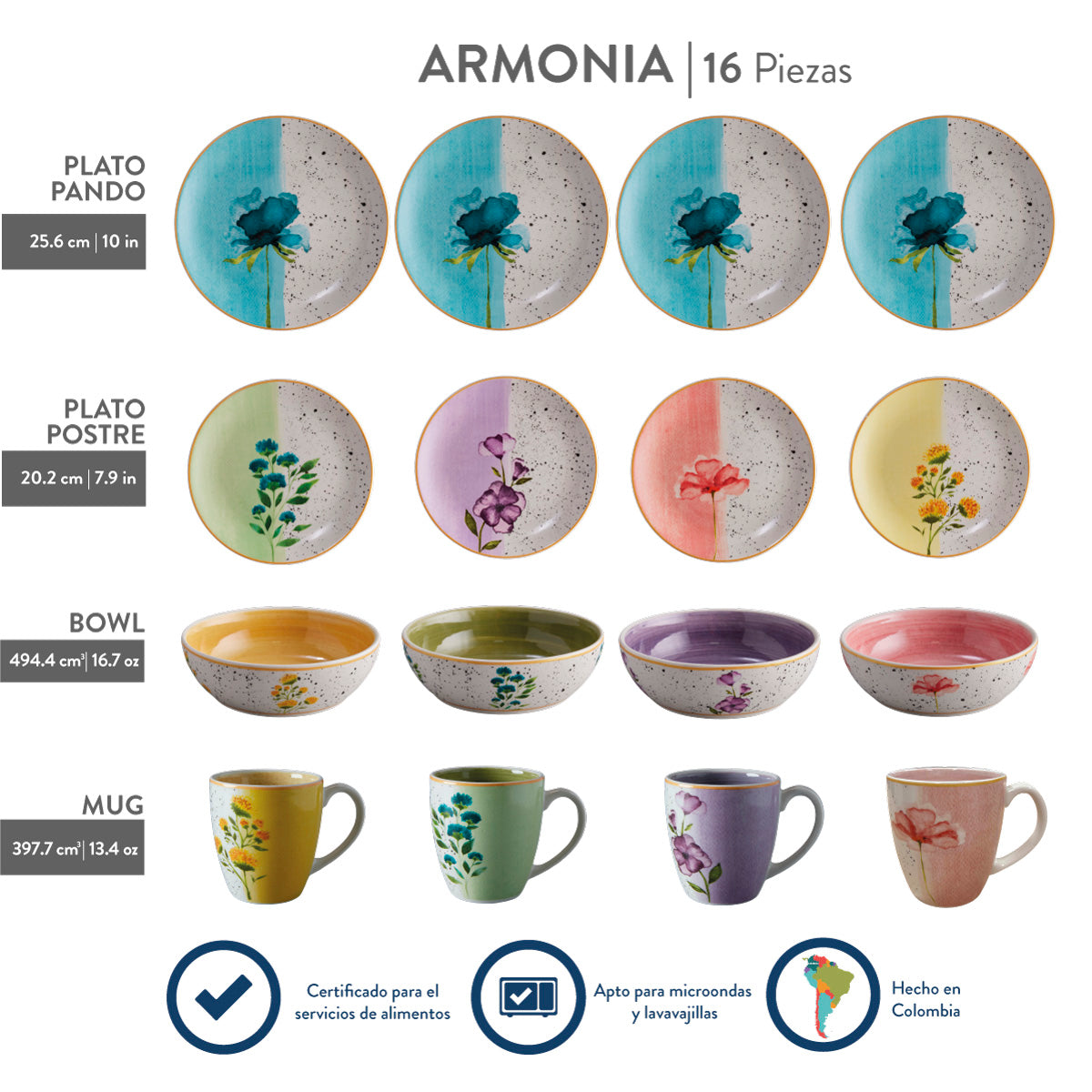 𝗔𝗥𝗠𝗢𝗡𝗜𝗔 | Vajilla CORONA | 16 Piezas - 4 Personas