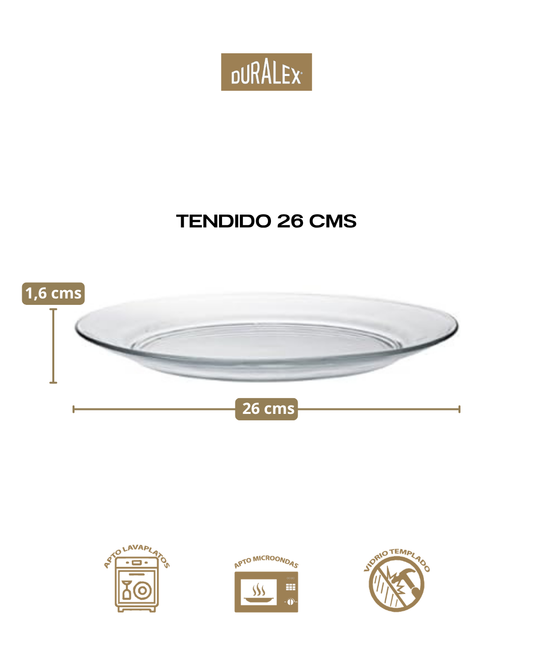 𝗗𝗨𝗥𝗔𝗟𝗘𝗫® - 𝗧𝗲𝗻𝗱𝗶𝗱𝗼 𝟮𝟲 𝗰𝗺 | Platos de Vidrio Templado - Docena