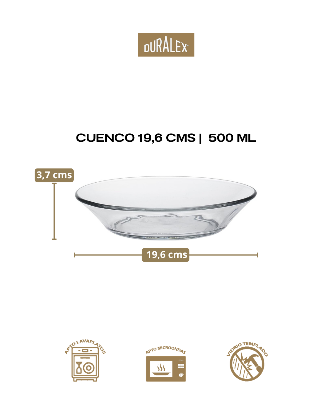 𝗗𝗨𝗥𝗔𝗟𝗘𝗫® - 𝗖𝘂𝗲𝗻𝗰𝗼 𝟭𝟵 𝗰𝗺 | Platos de Vidrio Templado - Docena
