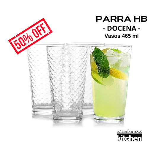 𝗣𝗔𝗥𝗥𝗔 𝗛𝗕 | DOCENA - Vasos 465 ml | Vasos vidrio
