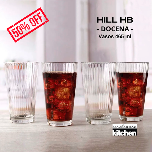 𝗛𝗜𝗟𝗟 𝗛𝗕 | DOCENA - Vasos 465 ml | Vasos vidrio