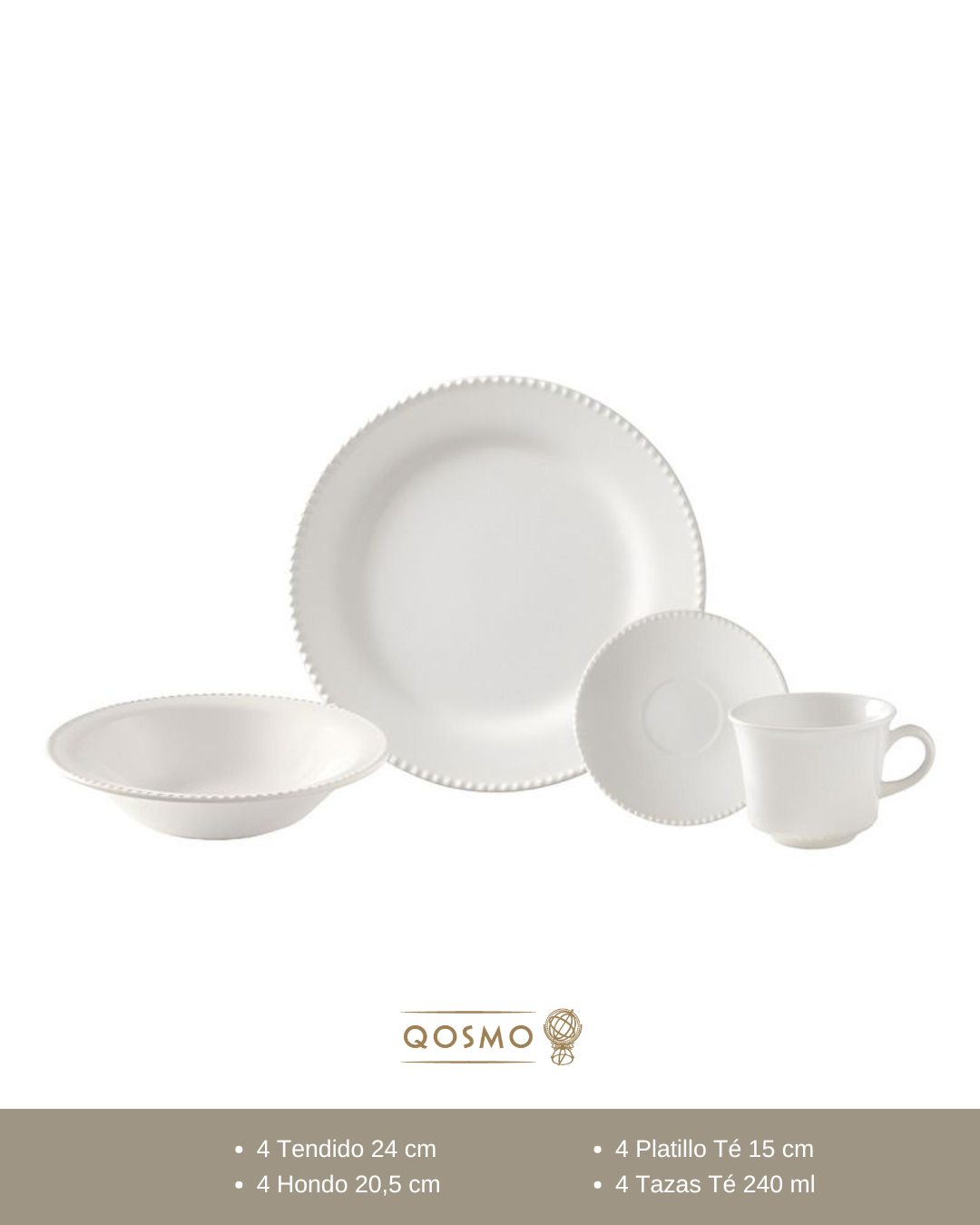 Vajilla blanca Corona - 16 piezas para 4 personas