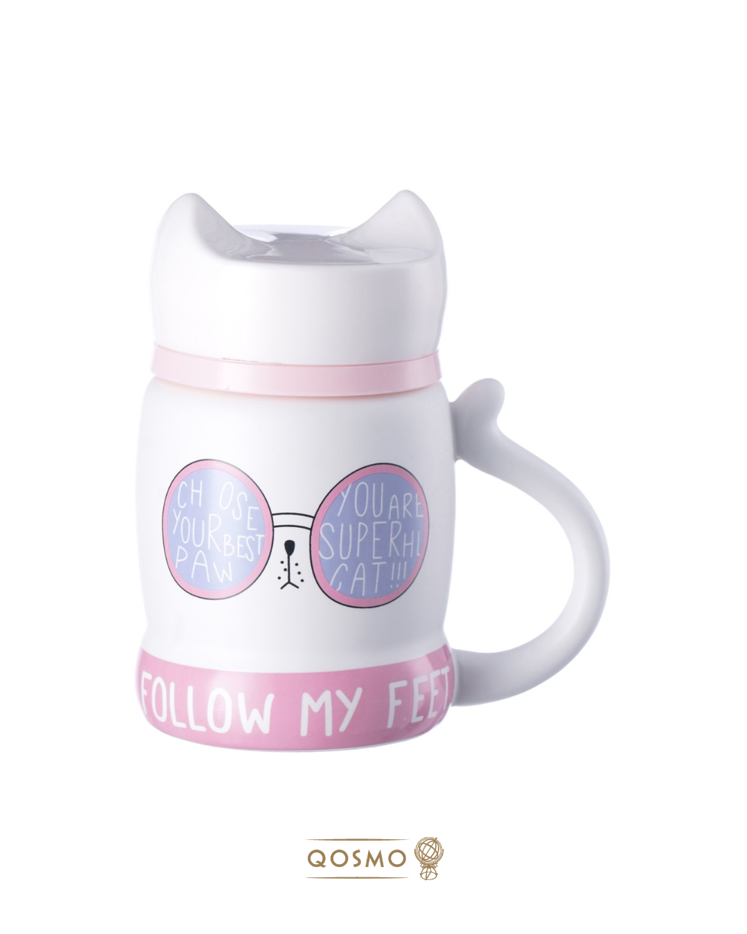 FOLLOW MY FEET - 400 ml Taza 3D Cool Cat de cerámica con tapa