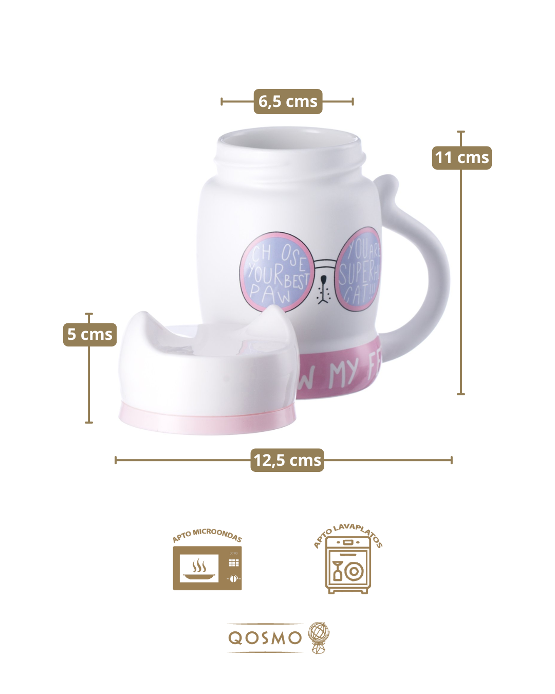 FOLLOW MY FEET - 400 ml Taza 3D Cool Cat de cerámica con tapa