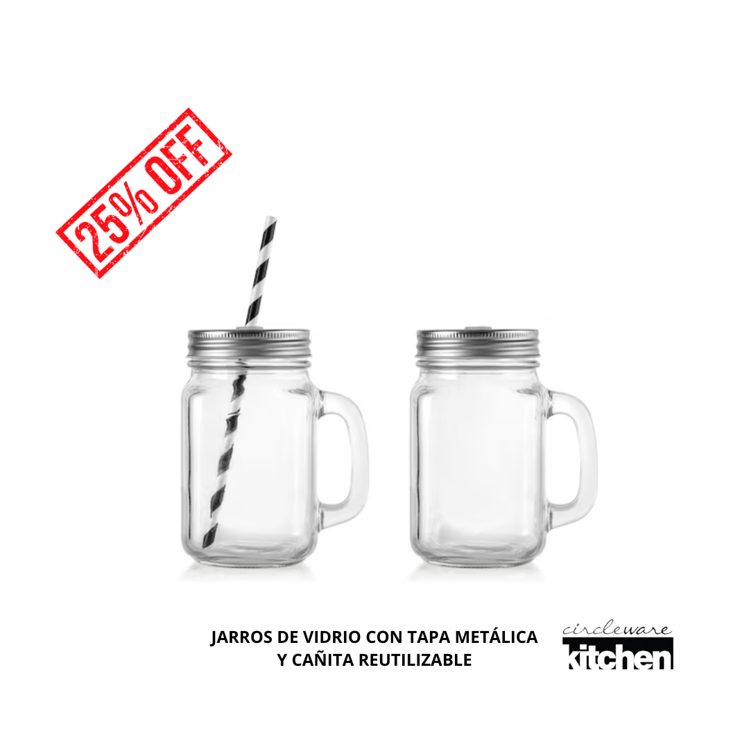 𝗠𝗔𝗦𝗢𝗡 𝗝𝗔𝗥 𝗦𝗠𝗢𝗢𝗧𝗛 𝟱𝟬𝟬 𝗺𝗹 | Vasos | Jarros de vidrio con tapa de metal. Incluye sorbete.