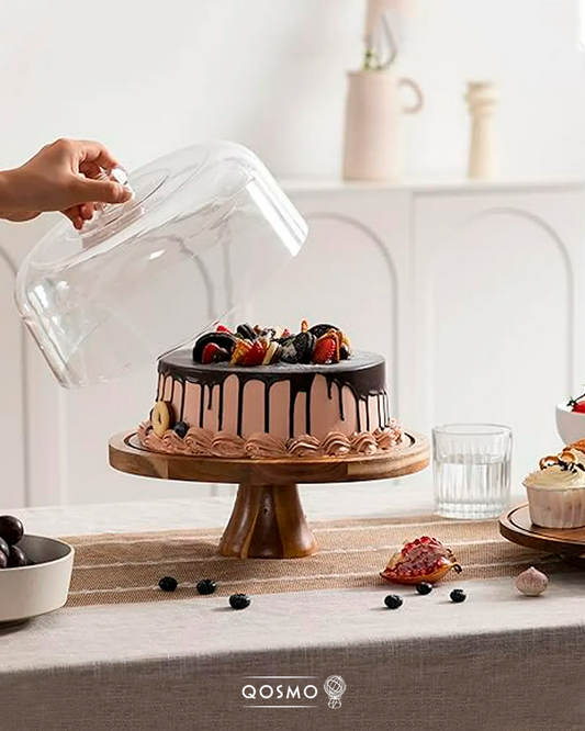 𝗡𝗢𝗚𝗔𝗟 𝗪𝟯𝟬 - Portatortas Base madera con tapa de vidrio