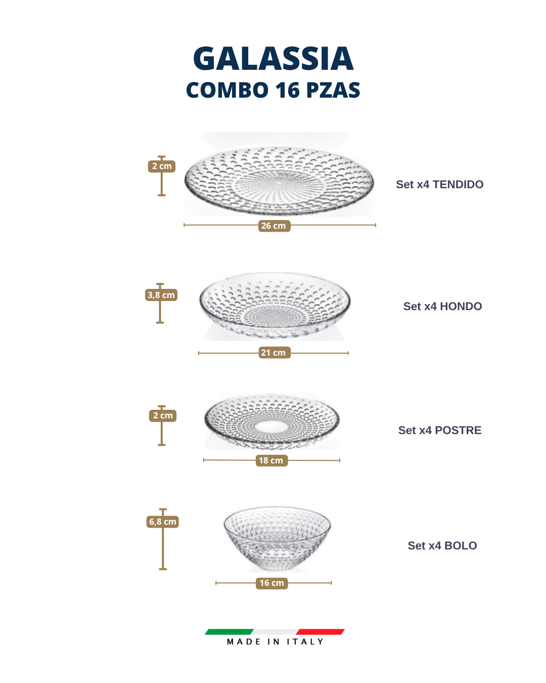 𝗚𝗔𝗟𝗔𝗦𝗦𝗜𝗔 - 𝗖𝗢𝗠𝗕𝗢𝗦 | RCR - Cristaleria Italiana | Vajilla de Cristal en 12 y 16 piezas