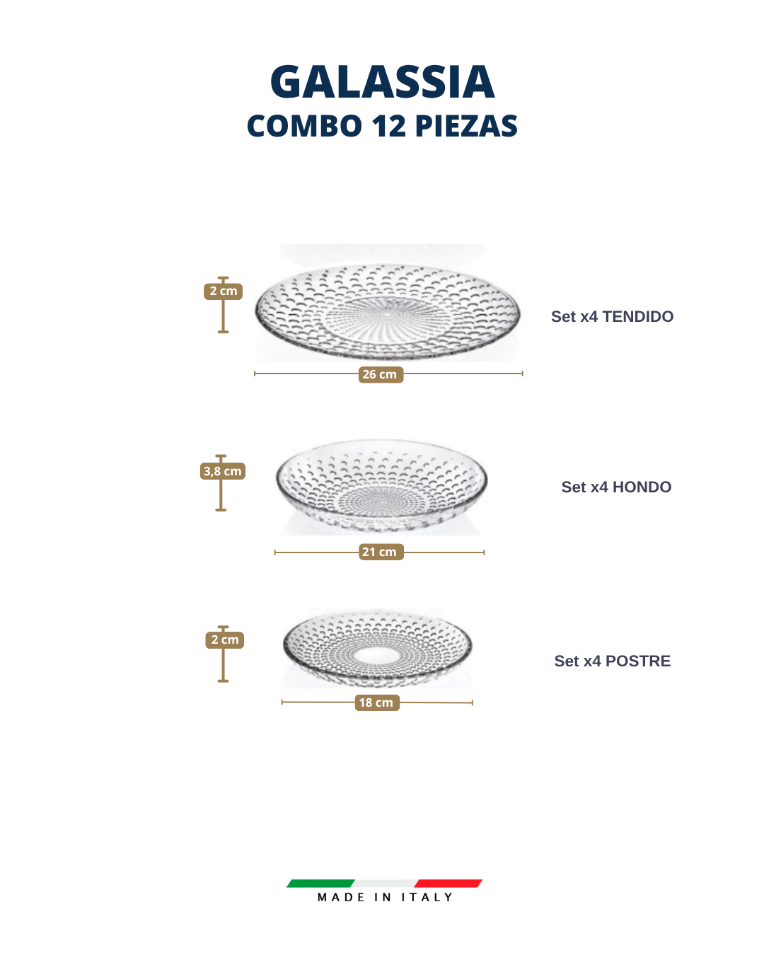 𝗚𝗔𝗟𝗔𝗦𝗦𝗜𝗔 - 𝗖𝗢𝗠𝗕𝗢𝗦 | RCR - Cristaleria Italiana | Vajilla de Cristal en 12 y 16 piezas