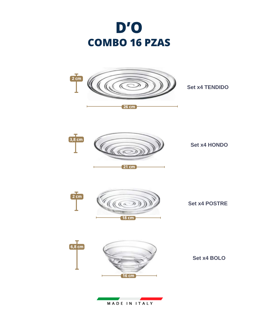 𝗗'𝗢 𝗢𝗟𝗗𝗔𝗡𝗜 - 𝗖𝗢𝗠𝗕𝗢𝗦 | RCR - Cristaleria Italiana | Vajilla de Cristal en 12 y 16 piezas