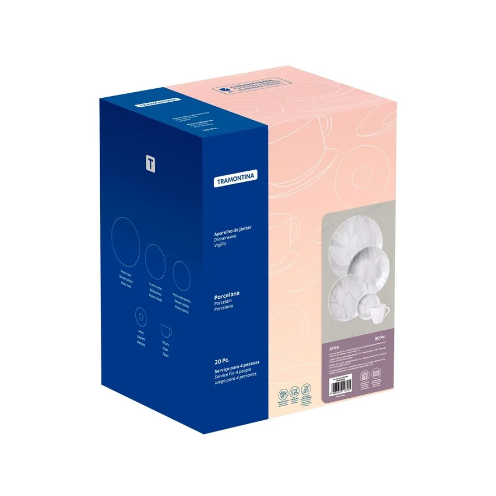 ARBO | Porcelana Tramontina | 20 Platos - 4 Personas