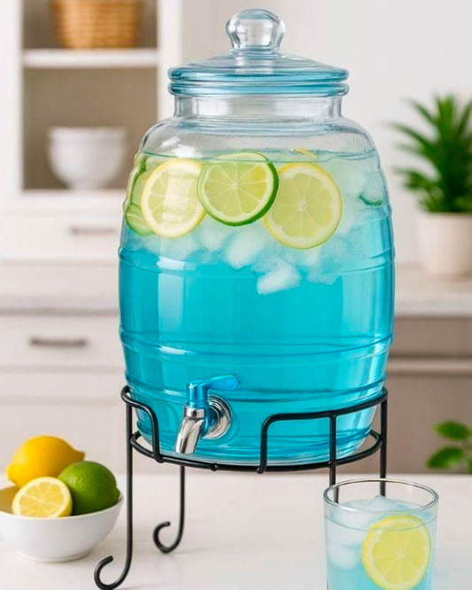 𝗕𝗮𝗿𝗿𝗲𝗹 𝗖𝗲𝗹𝗲𝘀𝘁𝗲 𝟭𝟬 𝗟𝘁𝘀. - Dispensador de vidrio con soporte de metal.