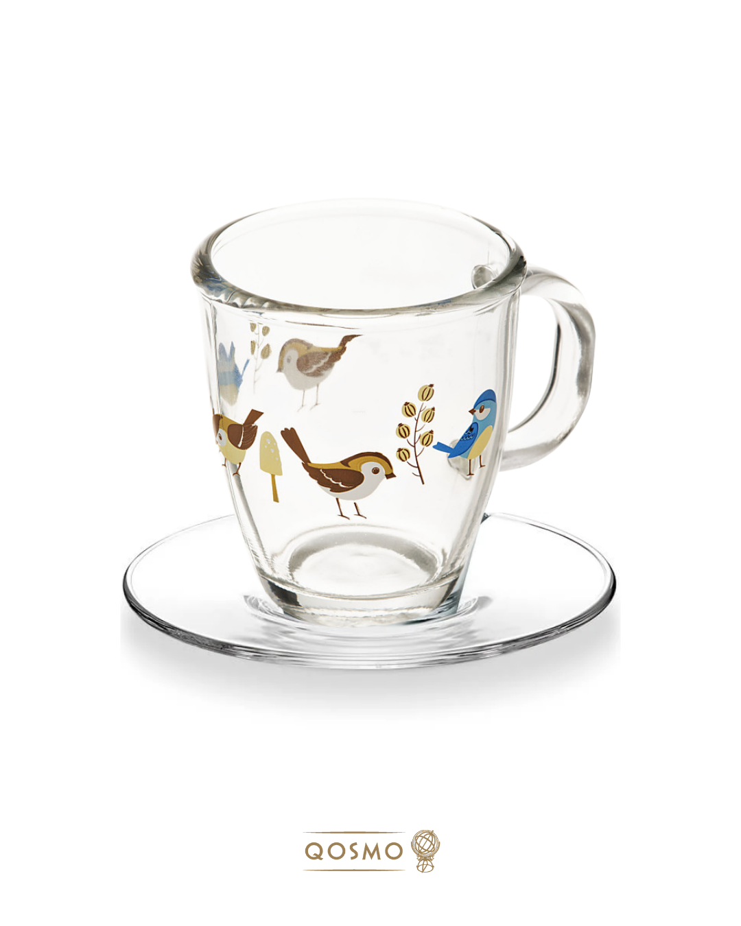 BLUEBIRD 350 ML | Set de 6 Tazas con Platos en Vidrio Templado - Glassware