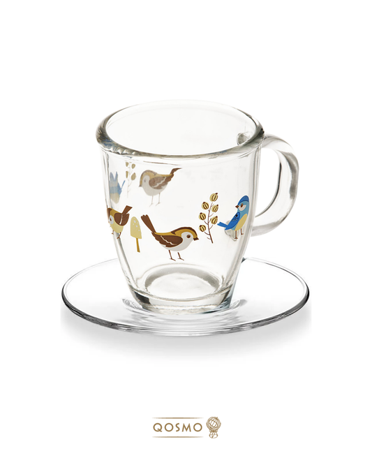 BLUEBIRD 350 ML | Set de 6 Tazas con Platos en Vidrio Templado - Glassware