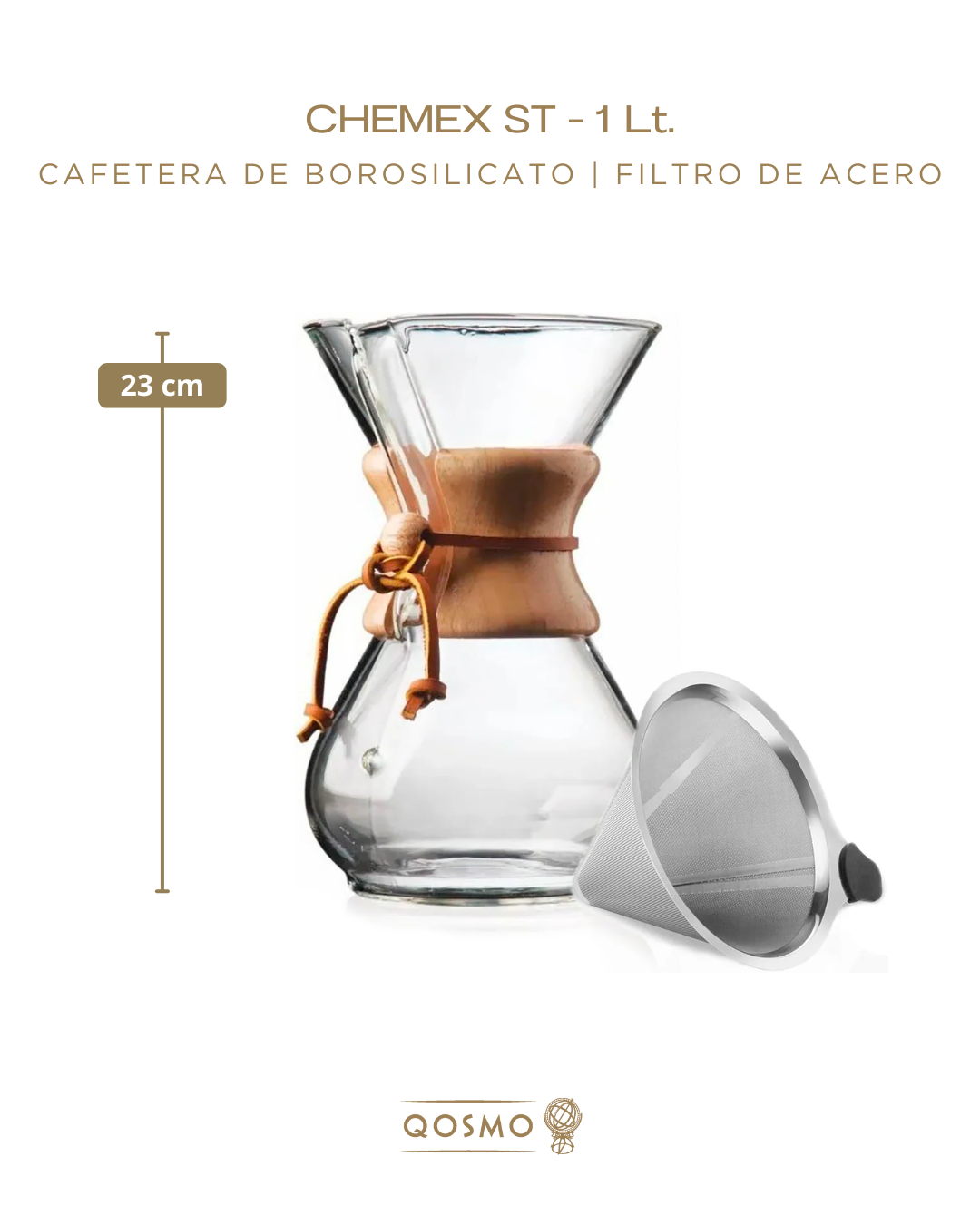 Chemex Cafetera Borosilicato | Filtro de Acero Inoxidable