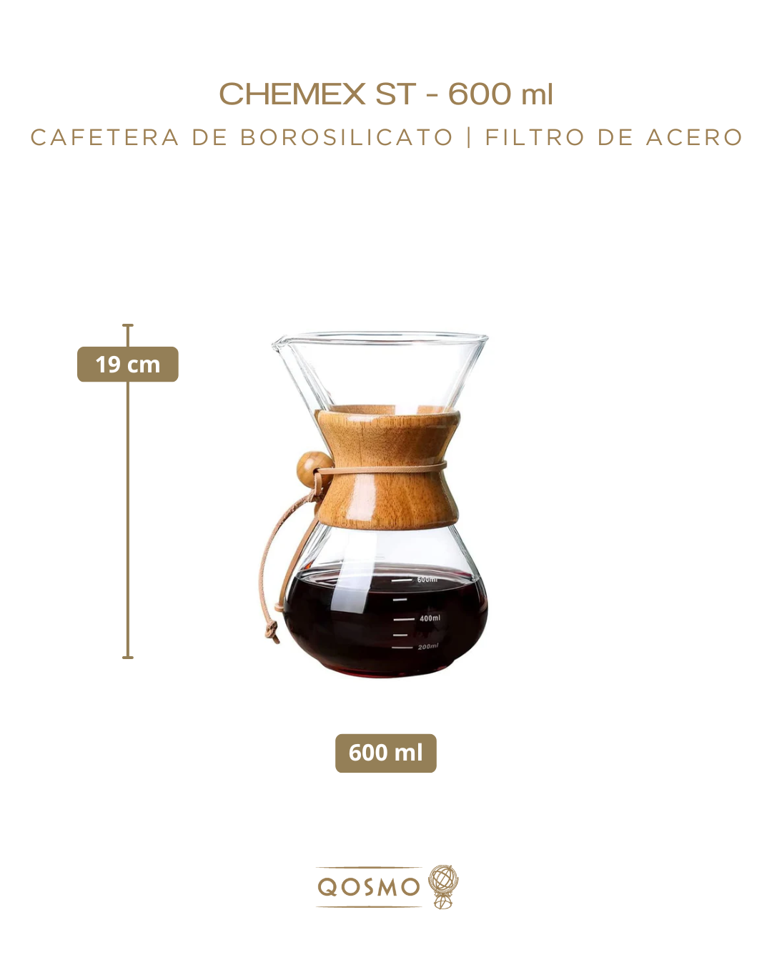 Chemex Cafetera Borosilicato | Filtro de Acero Inoxidable