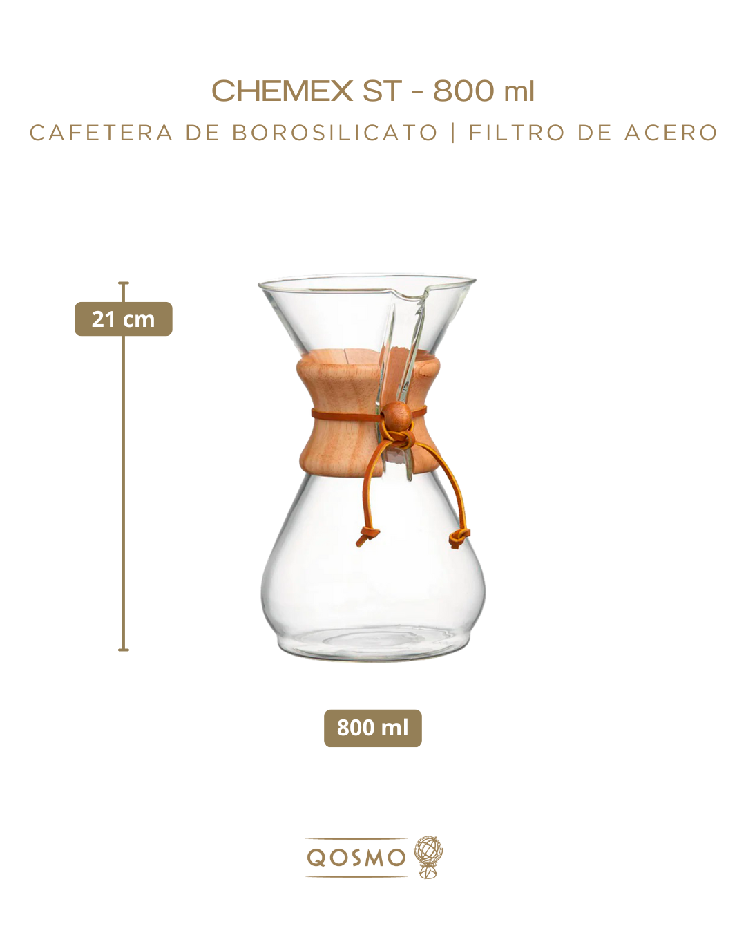 Chemex Cafetera Borosilicato | Filtro de Acero Inoxidable