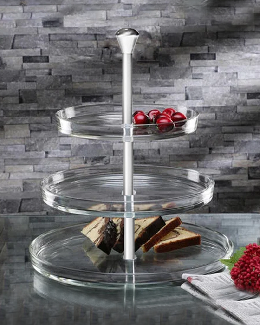 CRYSTAL RACK - 3 Niveles - Portabocaditos de cristal y acero