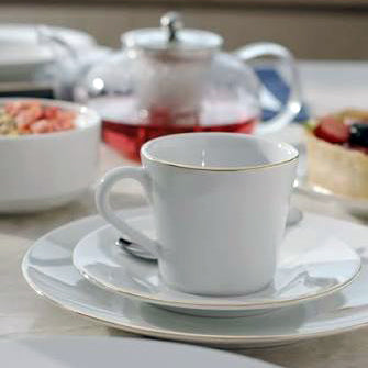 ELISA | Porcelana Filos Dorados de Tramontina | Set de Té 185 ml | 12 Piezas - 6 Personas
