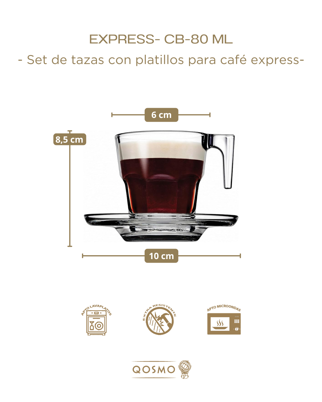 EXPRESS CB 80 ML | Tazas con platillo para café express | Glassware Vidrio Templado