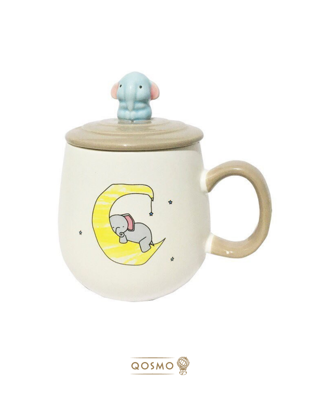 ELEFANTE FELIZ - 350 ml Taza 3D  de cerámica con tapa y cucharilla