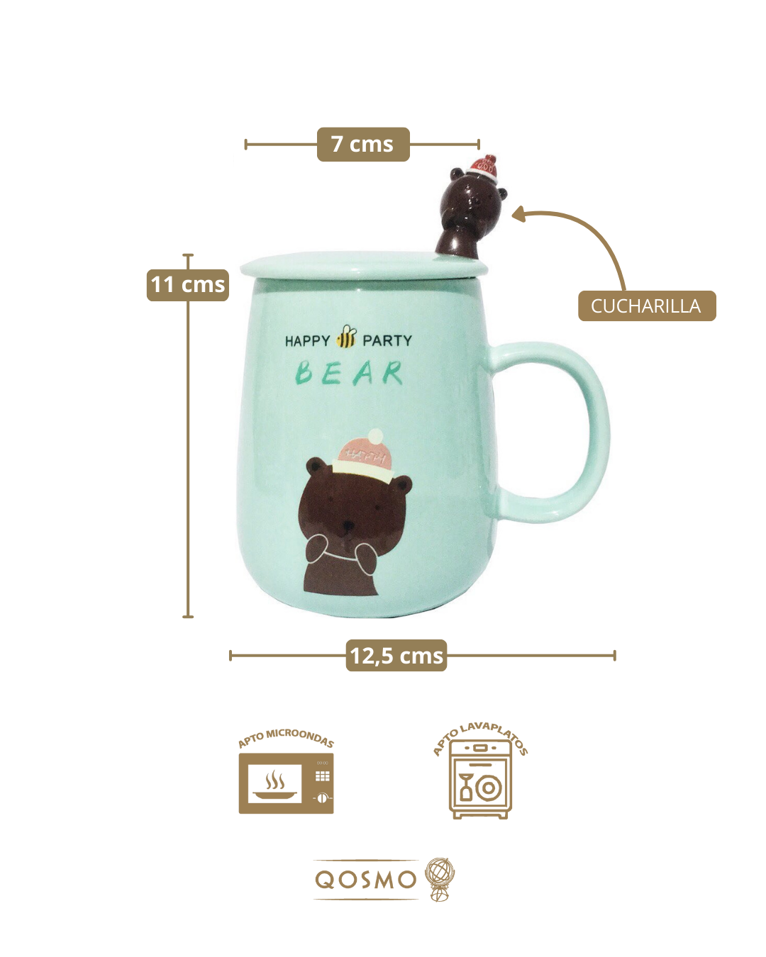 BEAR PARTY - 400 ml Taza 3D  de cerámica con tapa y cucharilla (Copia)