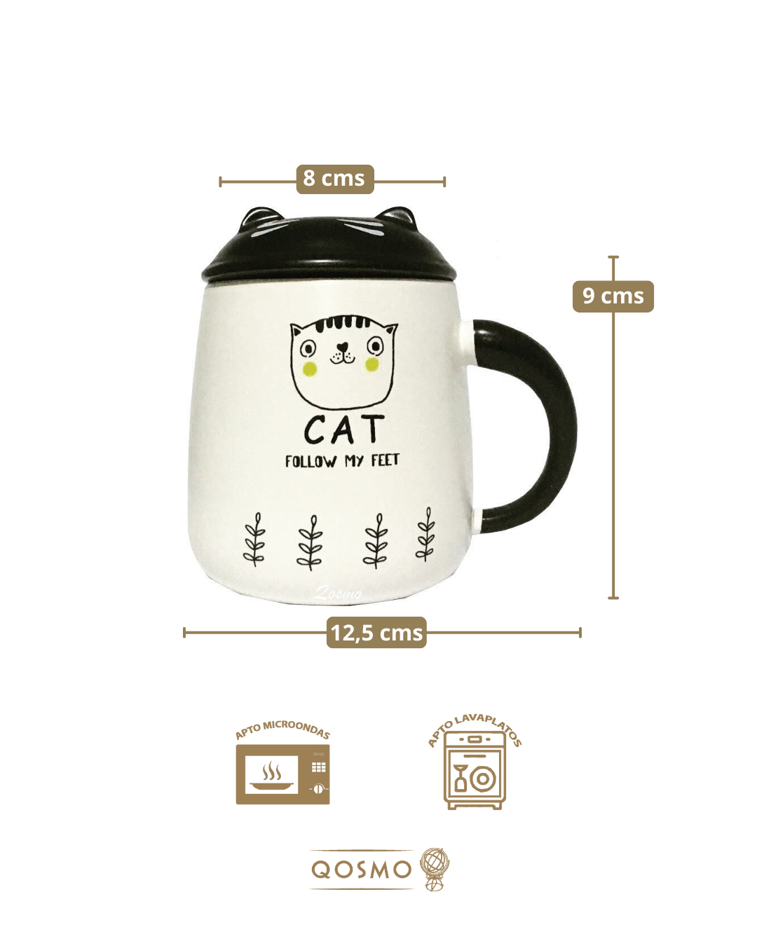 CATCIN - 350 ml Taza 3D  de cerámica con tapa y cucharilla
