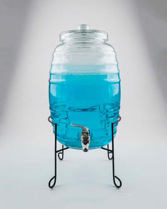 𝗕𝗮𝗿𝗿𝗲𝗹 𝗖𝗲𝗹𝗲𝘀𝘁𝗲 𝟭𝟬 𝗟𝘁𝘀. - Dispensador de vidrio con soporte de metal.