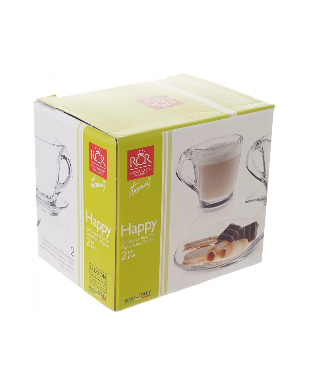HAPPY CAPUCCINO 260 ml | Set 2 Tazas de Cristal + 2 platillos