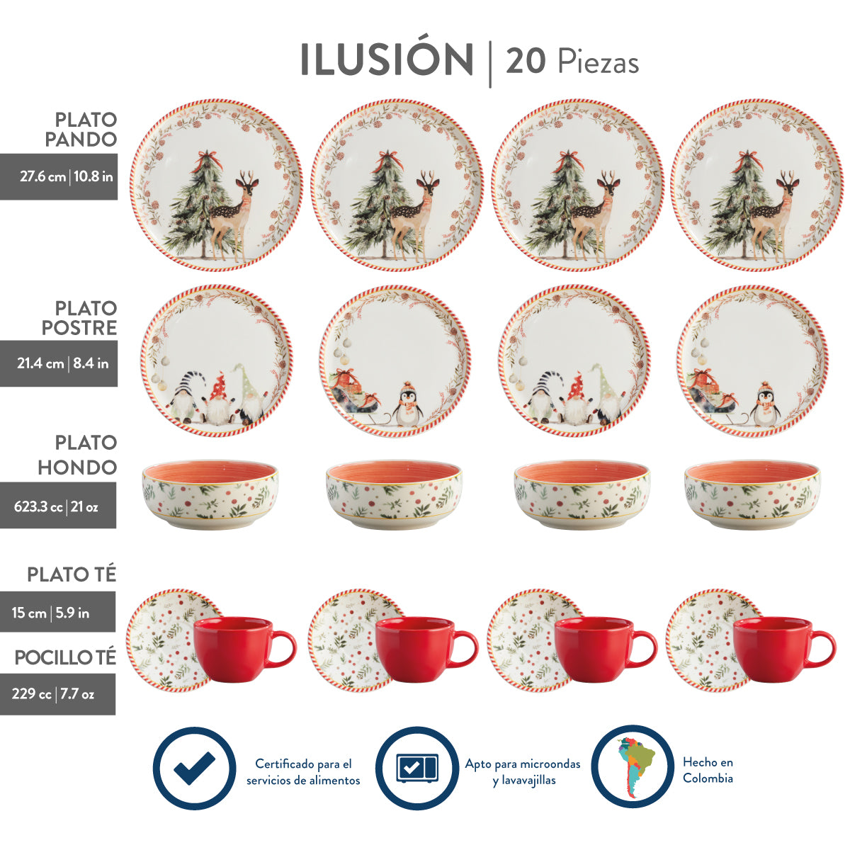 Vajilla Navidad FANTASY - 20 Piezas | Renos, Árboles y Pingüinos