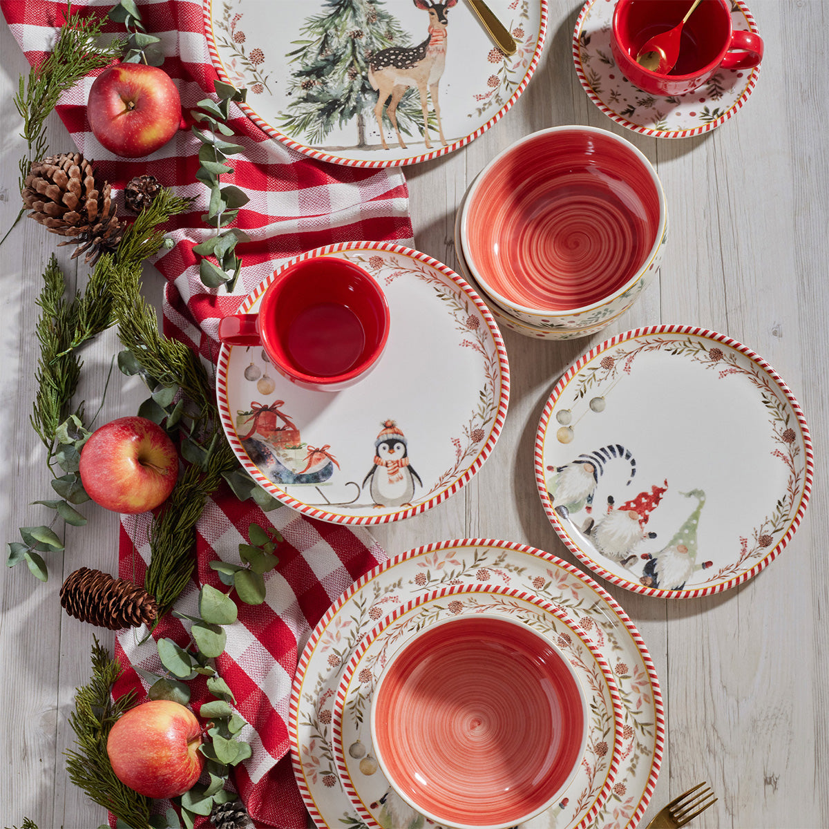 Vajilla Navidad FANTASY - 20 Piezas | Renos, Árboles y Pingüinos