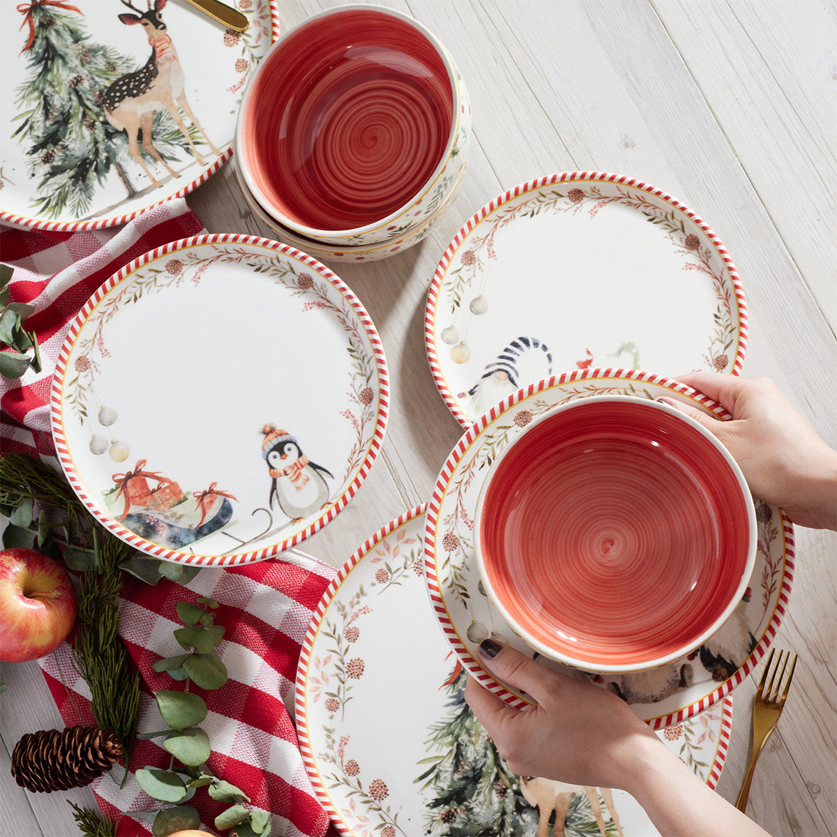 Vajilla Navidad FANTASY - 20 Piezas | Renos, Árboles y Pingüinos