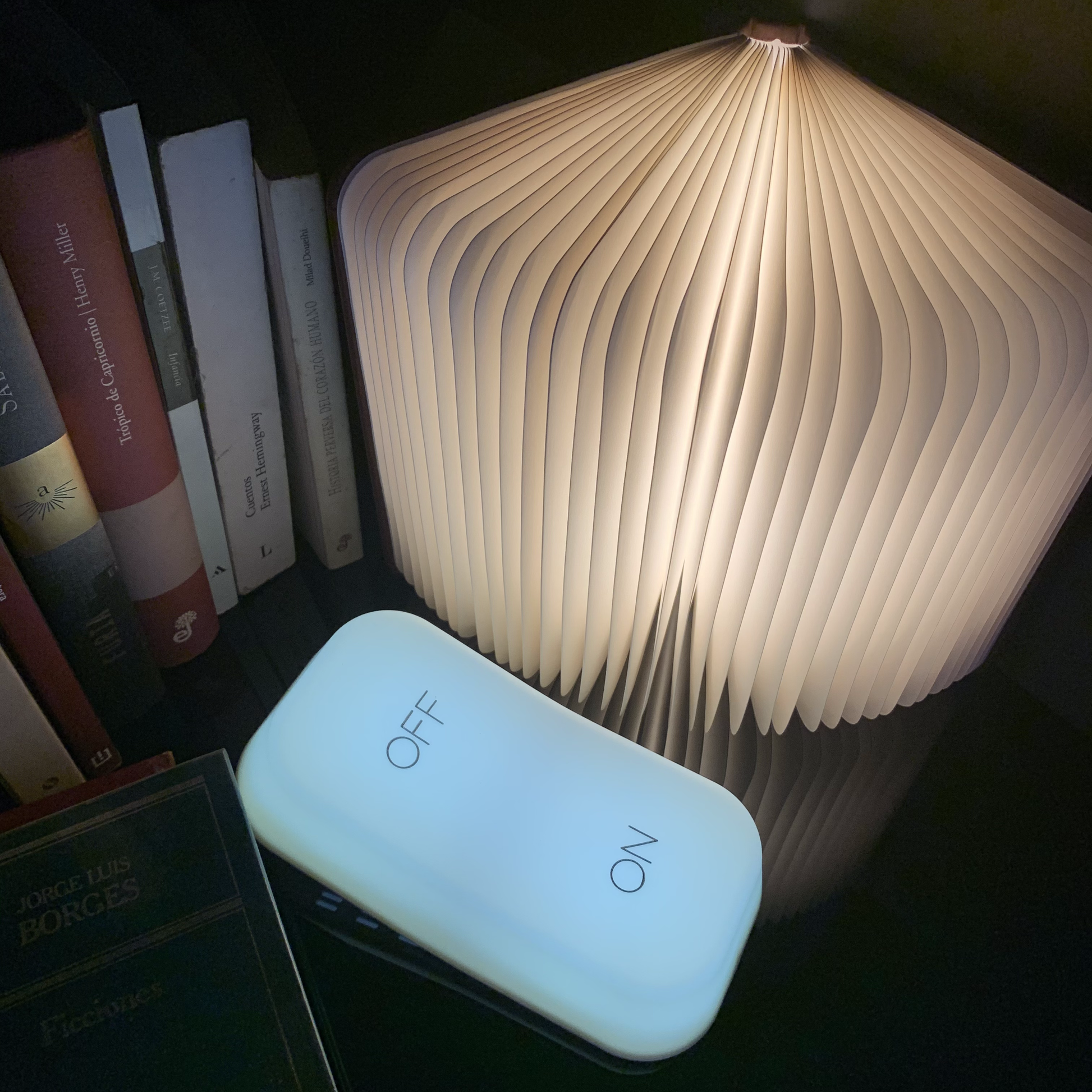 LAMPARA EN FORMA LIBRO. LAMPARA LED DE DISEÑO PORTATIL Y RECARGABLE.