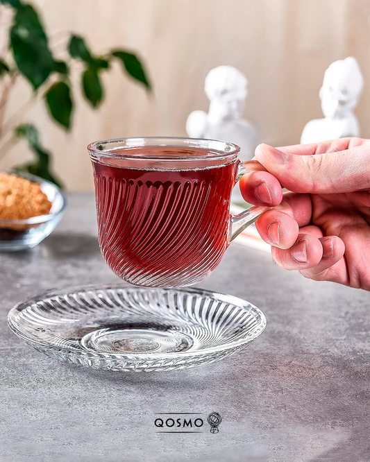 MARMARA 180 ml | Set 6 Tazas de Té con platillos | Cristalino Premium Hecho en Turquía