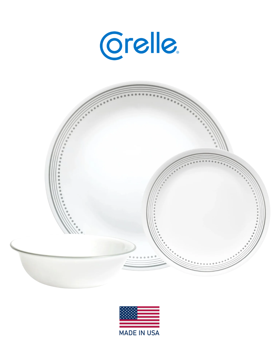 𝗠𝗜𝗦𝗧𝗬𝗖 𝗚𝗥𝗔𝗬 - 𝟭𝟮 𝗣𝗶𝗲𝘇𝗮𝘀 | Corelle - EE. UU. | Vajilla Vidrio Vitrelle 4 puestos - 12 platos