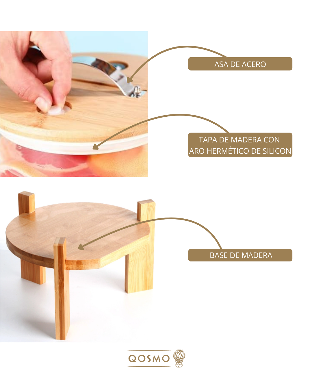 𝗢𝗦𝗔𝗞𝗔 𝟵, 𝟳 𝗬 𝟱 𝗟𝘁𝘀. - Dispensador apto para líquidos calientes 🔥 Vidrio borosilicato con caño de acero. Tapa hermética. Base de madera.