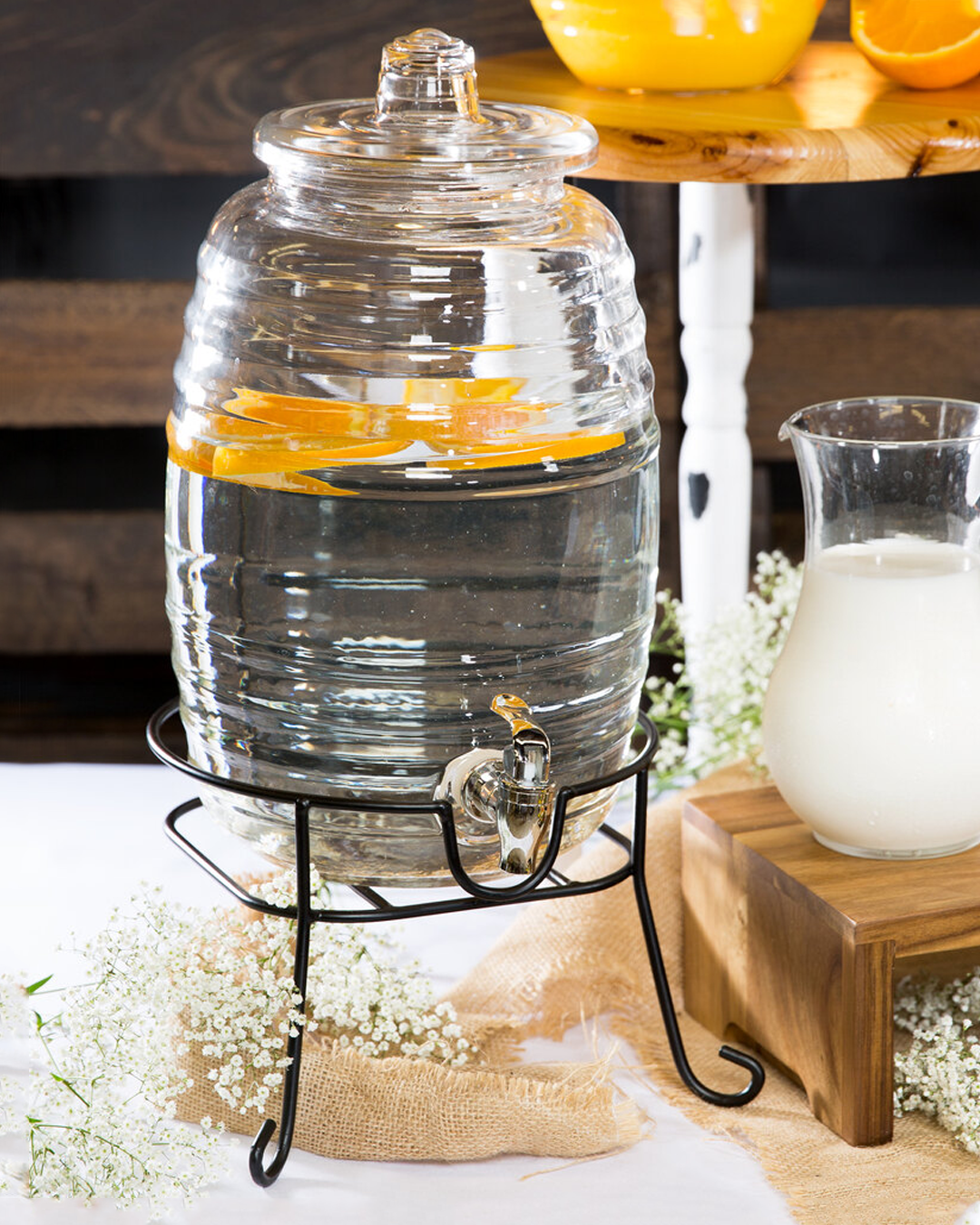 𝗥𝗜𝗡𝗚𝗢 𝟭𝟬 𝗟𝘁𝘀. - Dispensador de vidrio con soporte de metal.