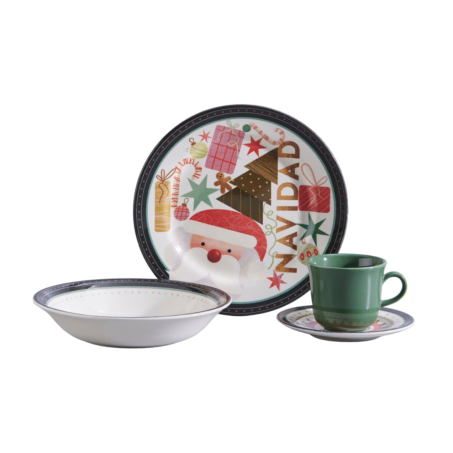 Vajilla Santa Dream - 16 Piezas | Diseño Navideño con Santa Claus