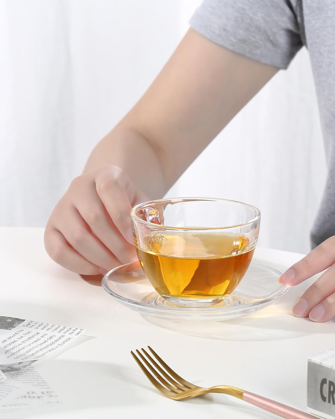 STAR 240 ML | Tazas con Plato en Vidrio Templado - Glassware