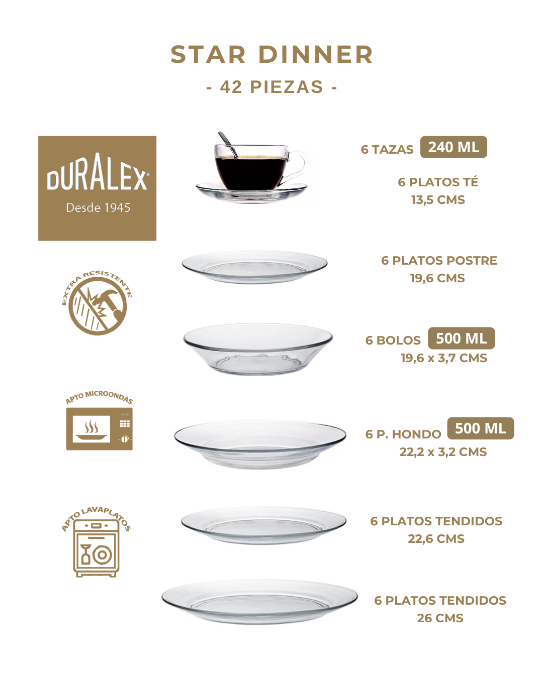 STAR DINNER - DURALEX - 42 Piezas | 6 Personas