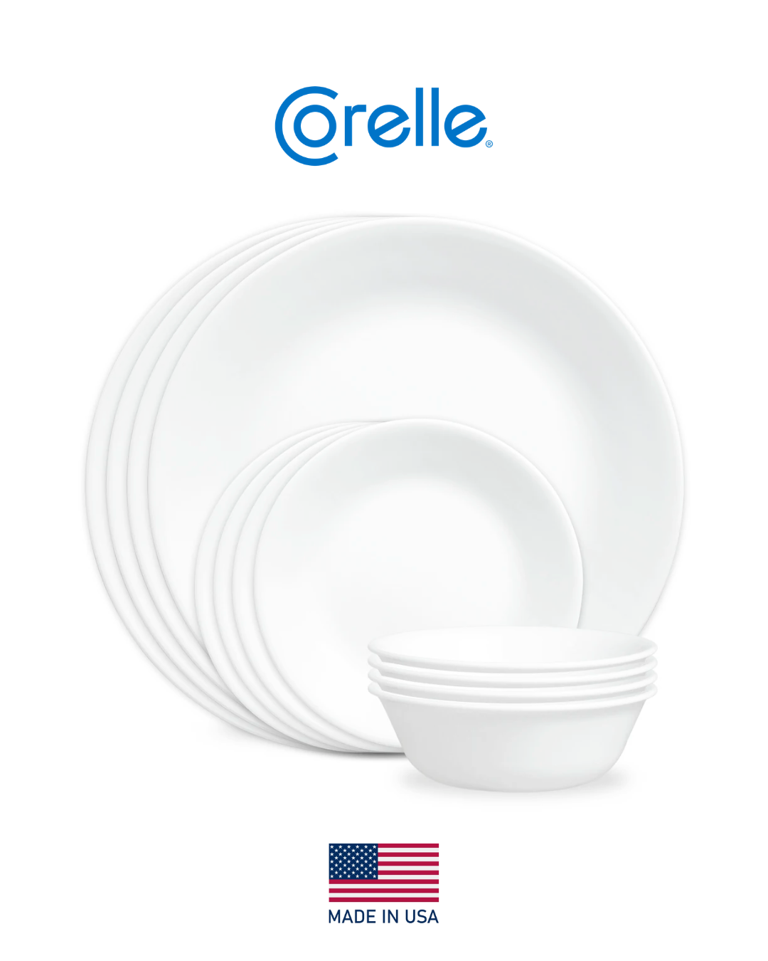 𝗙𝗥𝗢𝗦𝗧 𝗪𝗛𝗜𝗧𝗘 - 𝟭𝟮 𝗣𝗶𝗲𝘇𝗮𝘀 | Corelle - EE. UU. | Vajilla Vidrio Vitrelle 4 puestos - 12 platos