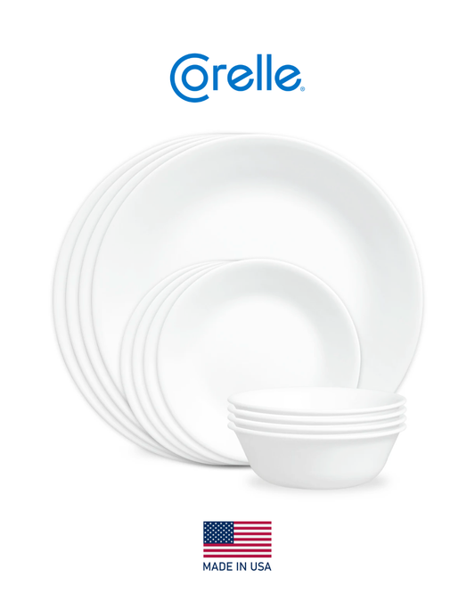 𝗙𝗥𝗢𝗦𝗧 𝗪𝗛𝗜𝗧𝗘 - 𝟭𝟮 𝗣𝗶𝗲𝘇𝗮𝘀 | Corelle - EE. UU. | Vajilla Vidrio Vitrelle 4 puestos - 12 platos