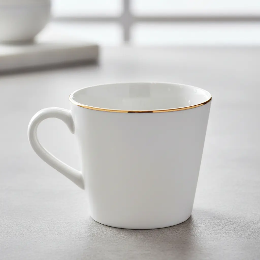 Set de té de porcelana Tramontina línea recta con filo dorado, 
6 tazas y 6 platillos - QOSMOPERU