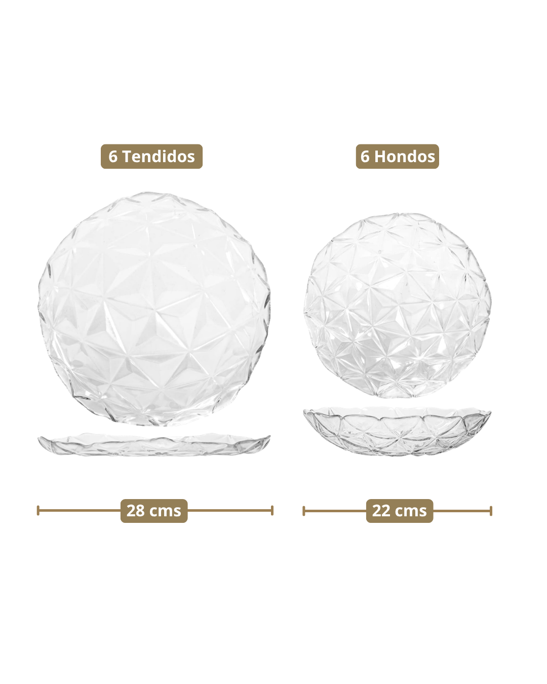 𝗘𝗦𝗧𝗥𝗘𝗟𝗟𝗔 - 𝗦𝗲𝘁 𝟭𝟮 𝗽𝗹𝗮𝘁𝗼𝘀 | Paşabahçe - Turquía | 6 Hondos 22 cm + 6 Tendidos 28 cm